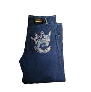 Blue Denim Embroidered Coogi Mens 42 34 Jeans